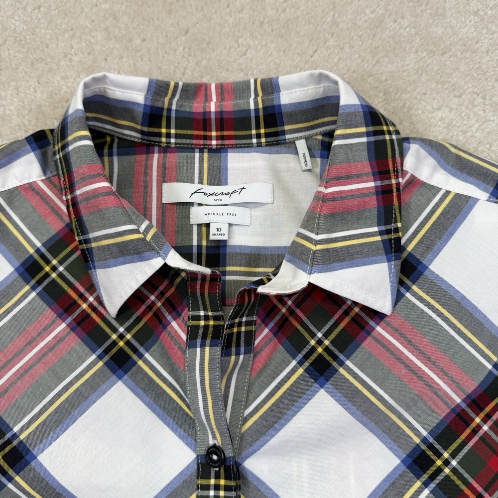 Foxcroft Wrinkle Free Button Shirt Womens 10 Plaid Shaped Long Sleeve